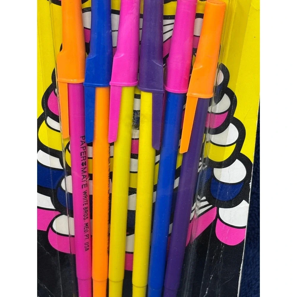 Vtg 1990 Paper Mate‎ Pizazz Pens Wright Bros Medium Point Black Ink Ballpoint x6